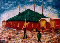 Chapiteau de cirque - huile s/carton toil&eacute; - 46x56 - 360 � 