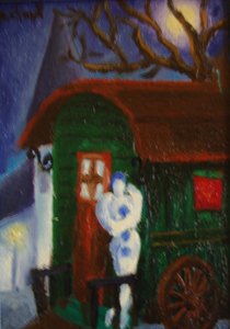Le Grand Meaulnes et les Com&eacute;diens - huile s/bois - 1976 - 22,5x16