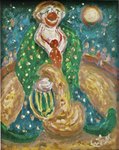 Clown musicien en Vert - Huile s/toile - 41x33