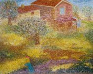 Paysage en jaune - huile s/toile - 41x33  - 250 � 