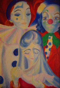 Nativit&eacute; au cirque - huile s/toile - 1975 - 55x38